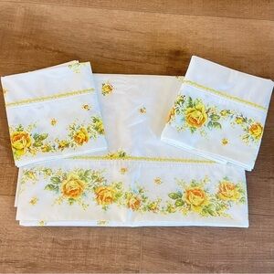 Vintage Twin Flat Bed Sheet 2 Pillowcases Wondercale Springmaid Yellow Roses NOS